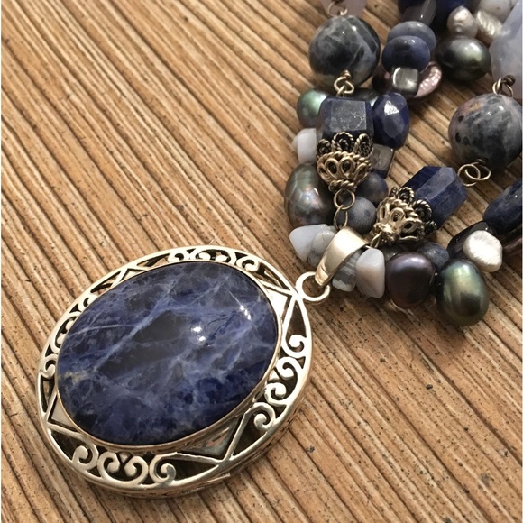 Sterling Silver Beautiful!!! 925 Blue Sodalite Agate Keshi Pearls - Picture 13 of 14